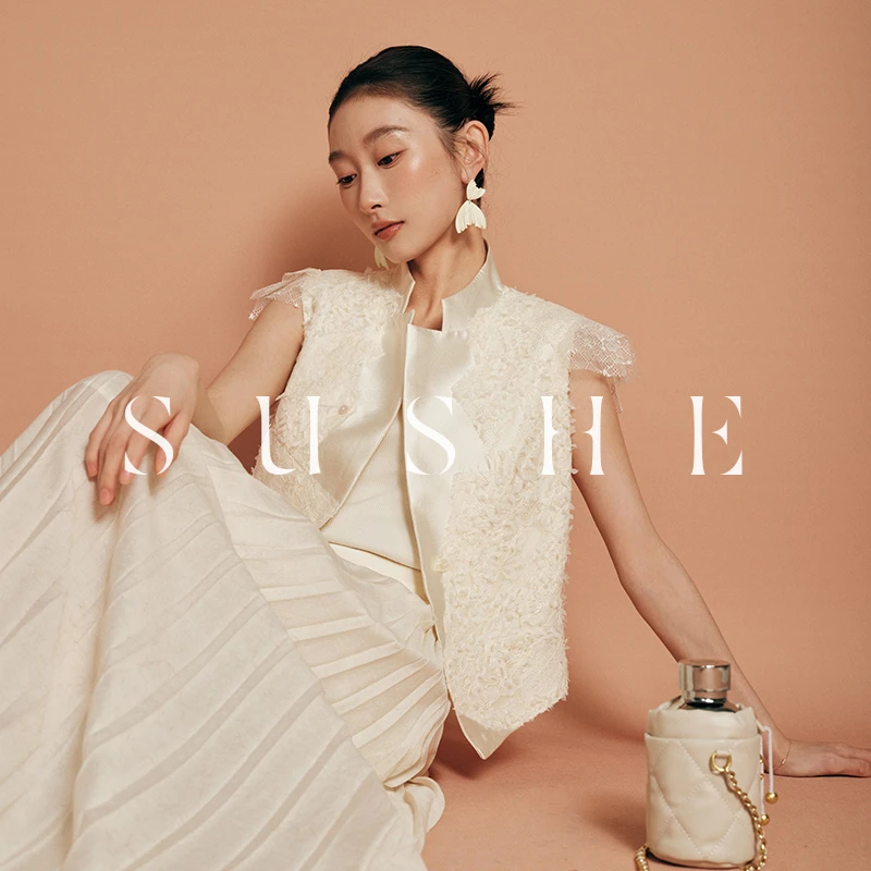 束皙SUSHE羽衣摇纱小众设计不规则多种中式拼接马甲外套女夏季