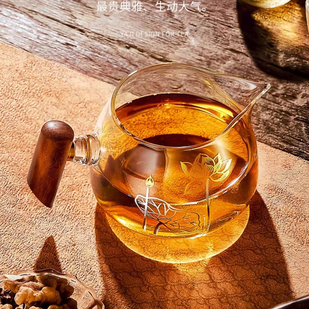 加厚木把公道杯耐热高硼硅玻璃茶漏套装日式茶海分茶器茶具配件