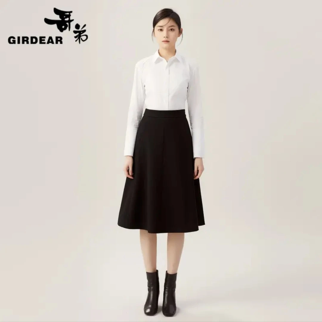 哥弟女装新款法式优雅气质百搭通勤高腰中长款A字伞裙1200336