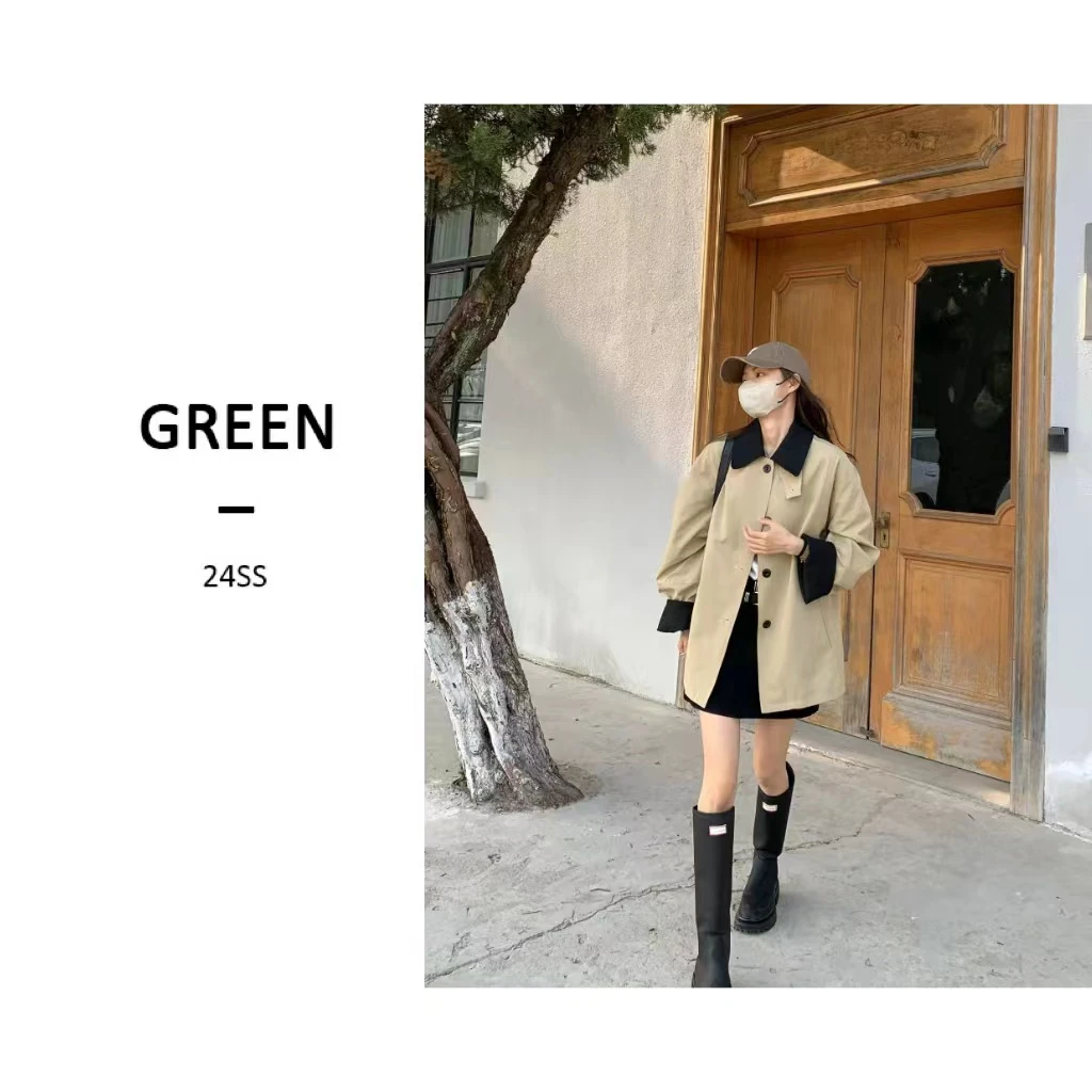 【GREEN】25SS~秋季新款韩版时尚拼接风衣