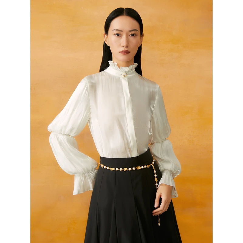 Song of Song/歌中歌气质长袖白色时尚复古春季女上衣5C34130110