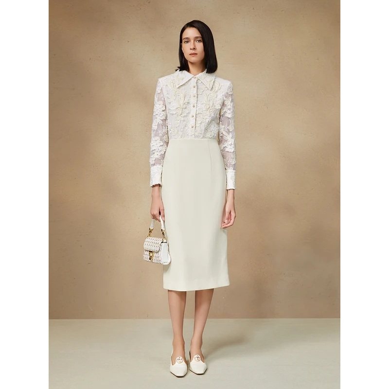 Song of Song歌中歌冬季雅致本白蕾丝印花连衣裙5C34505520