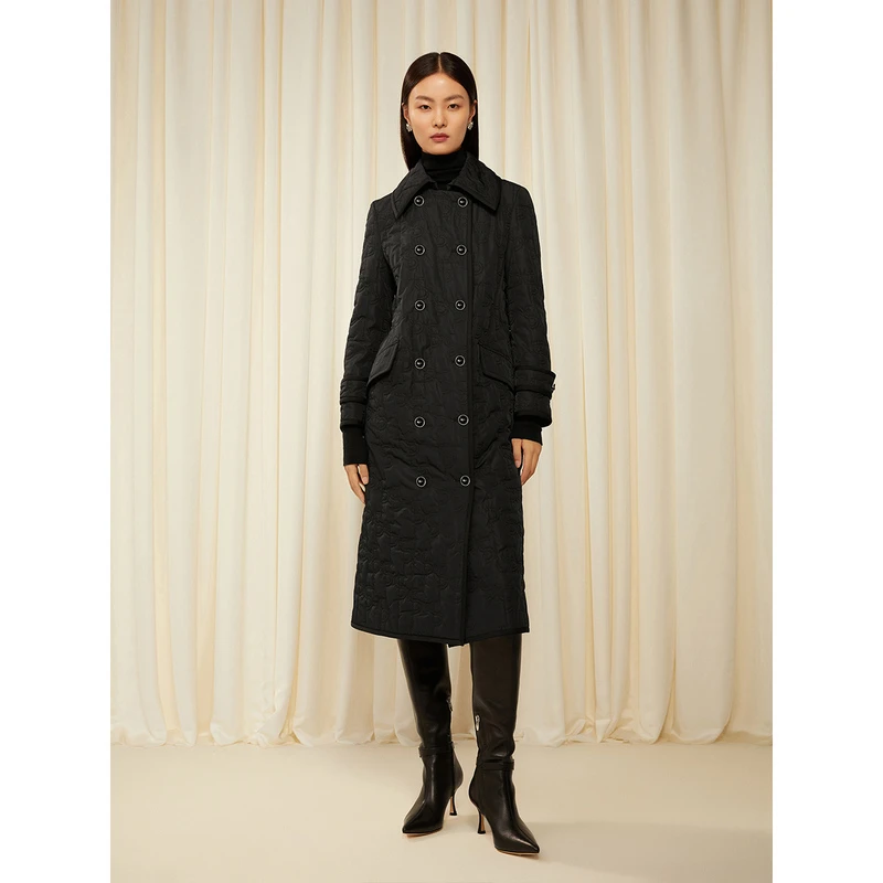 Song of Song/歌中歌冬季黑色气质廓形双排扣外套长款5C32508030