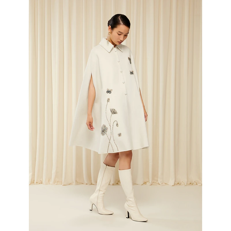 Song of Song/歌中歌复古中长款中式绣花立领毛呢外套5C33380010