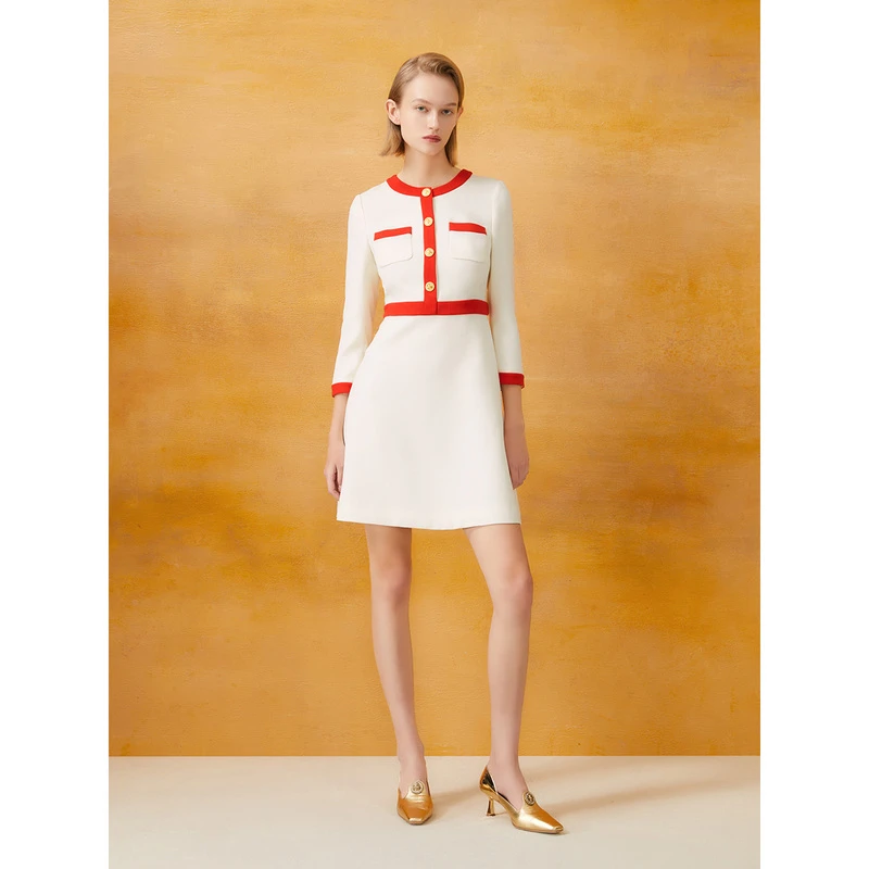 Song of Song/歌中歌显瘦气质长袖白色时尚休闲连衣裙5C34105970