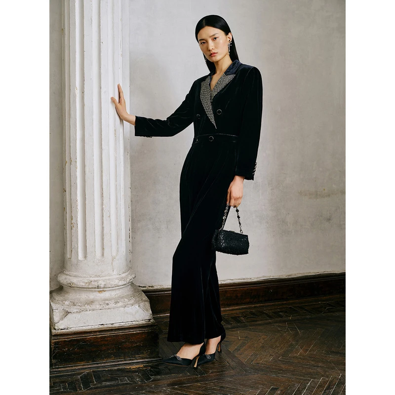 Song of Song/歌中歌轻奢阔腿修身高腰长袖复古连体裤5C33320515