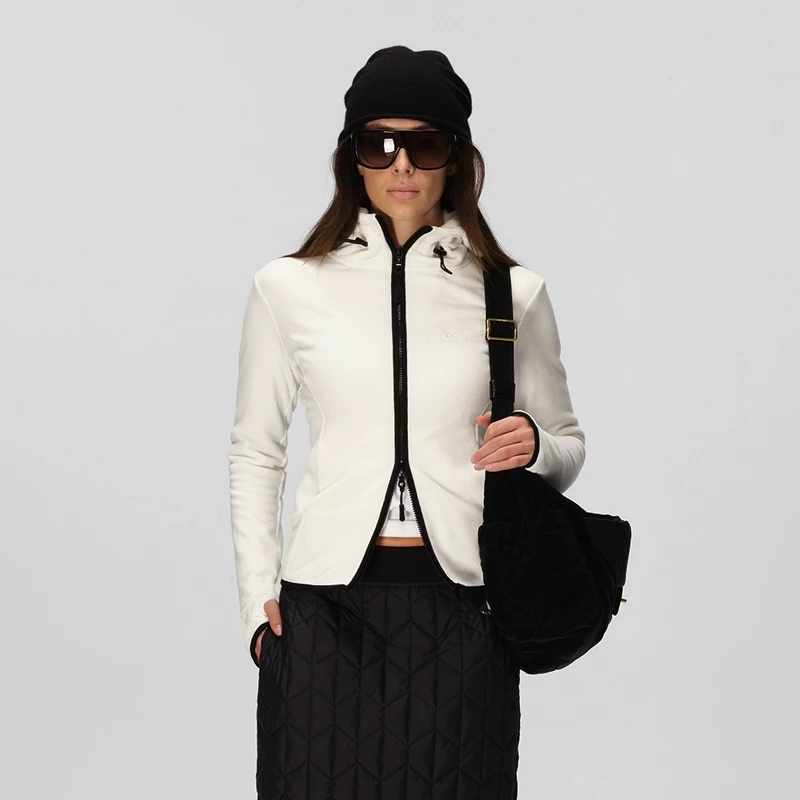 ECHOADE叠穿B备 温暖柔软运动休闲修身连帽设计弹力摇粒绒卫衣