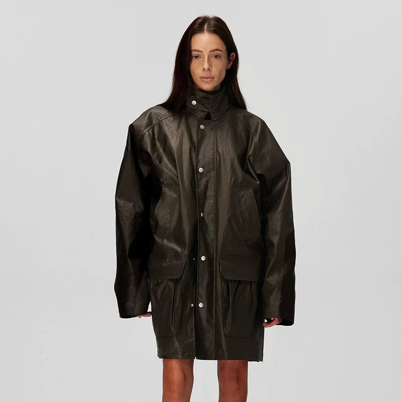 ECHOADE实用主义 立体廓形腰间抽绳设计机能风 经典派克服外套