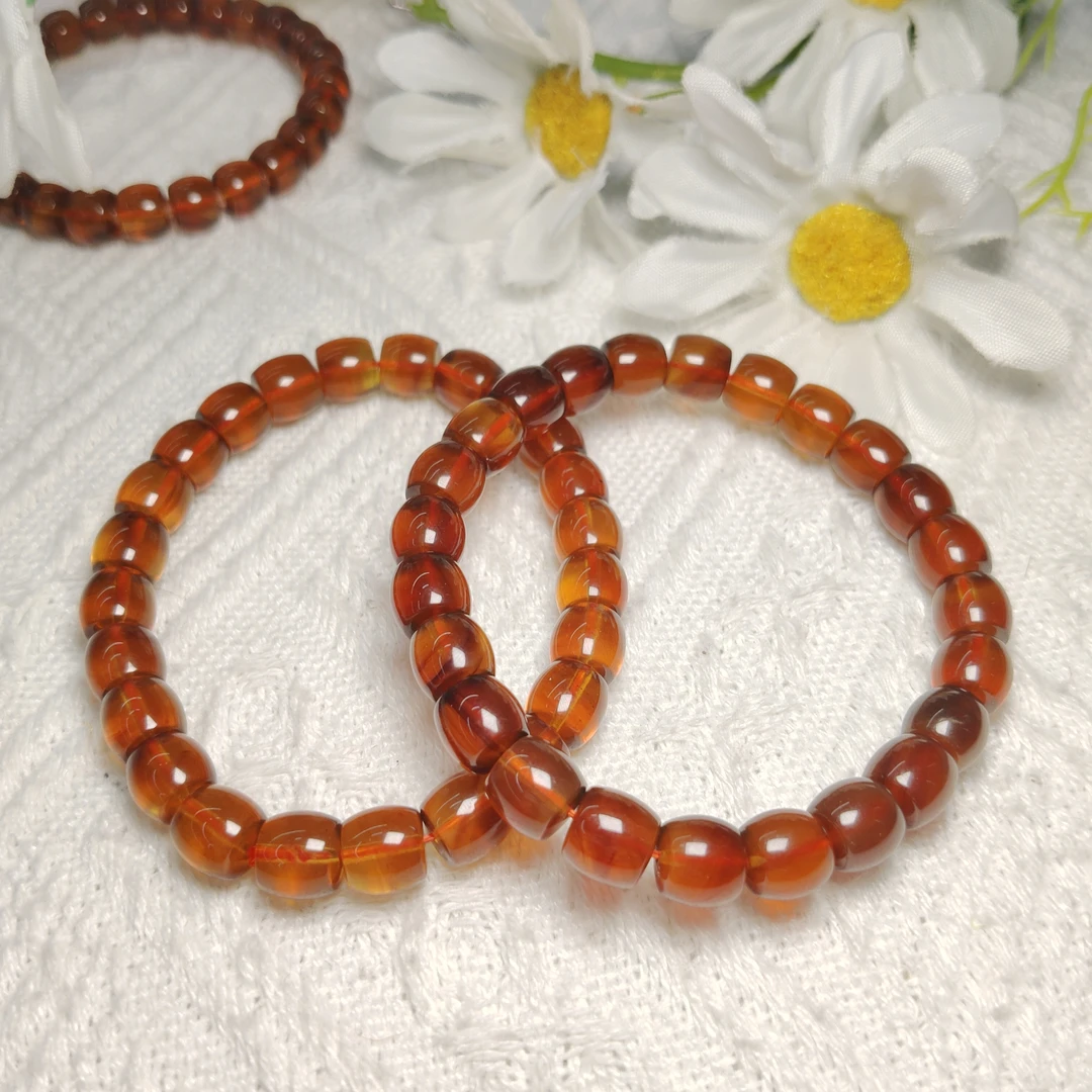 约8mm深色缅甸珀棕红直切单圈手串多样性发一