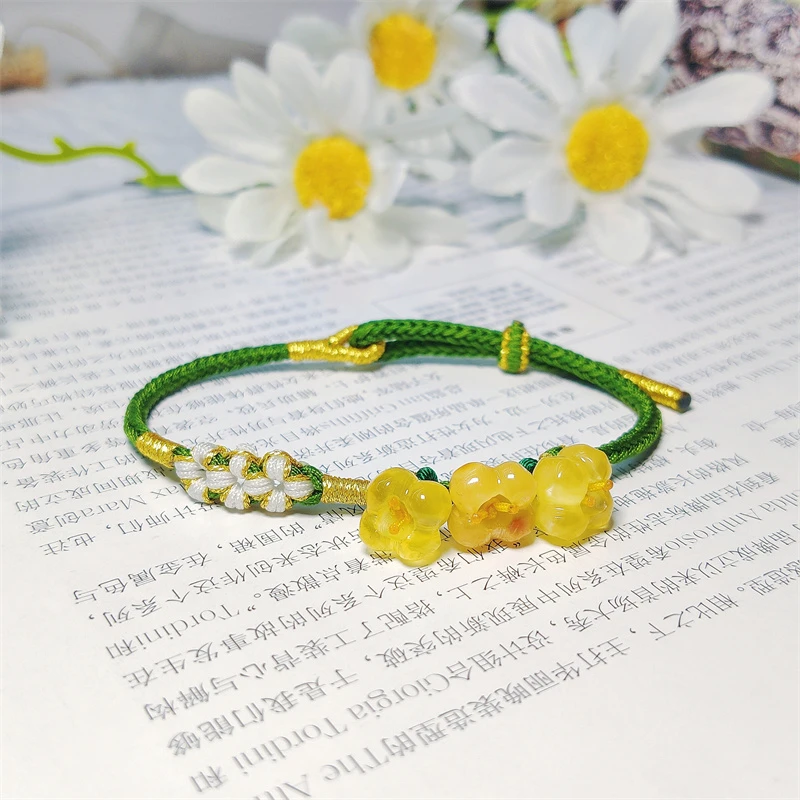 琥珀蜜蜡花花DIY手绳三朵桂花款