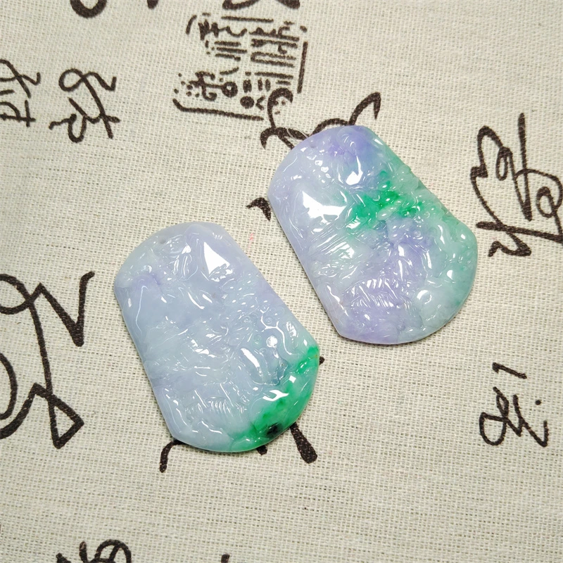 天然A货翡翠山水牌深紫罗兰多样性发一