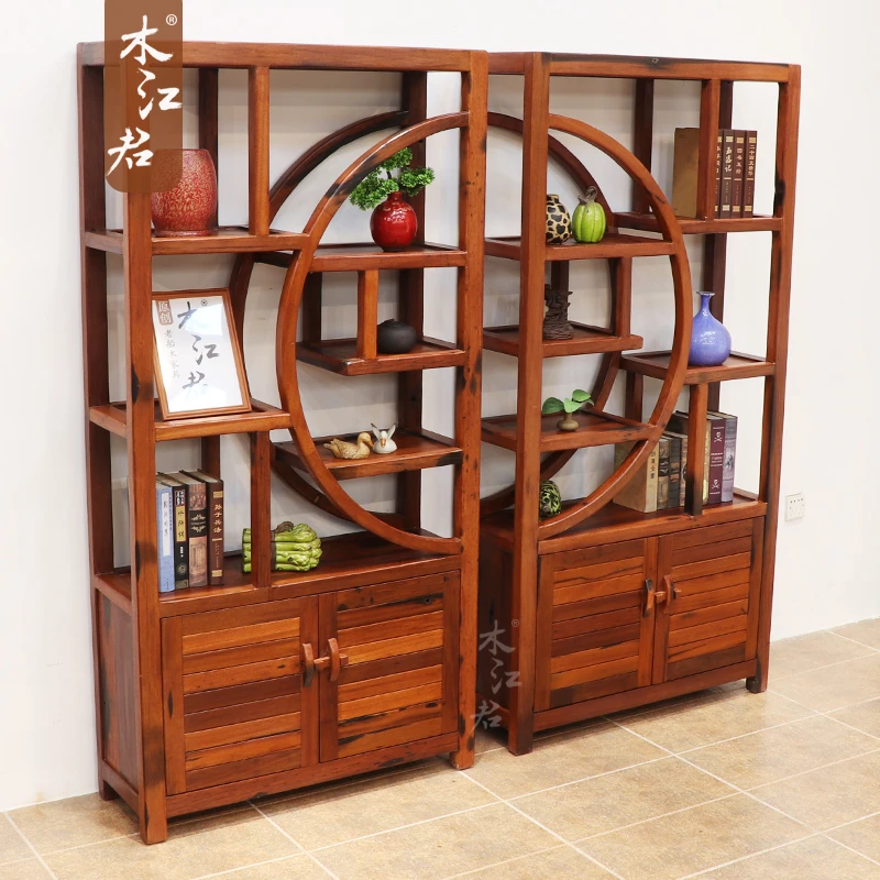 木江君老船木博古架展示柜实木中式隔断简约现代置物架茶室多宝阁