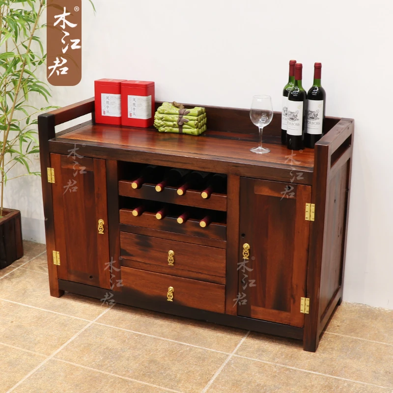 木江君老船木餐边柜中式实木玄关柜红酒柜轻奢双门茶水柜船木边柜