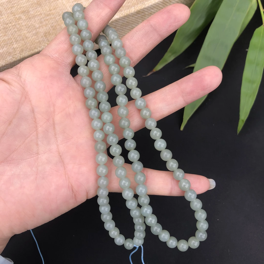 天然和田玉项链且末兰6圆珠108颗佛珠吊坠链挂件链配证书多样性发