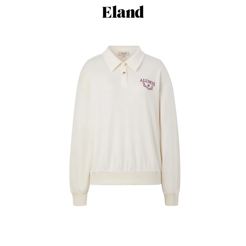 Eland衣恋舒适棉感女士翻领运动风刺绣落肩长袖百搭风EELAE49Q94