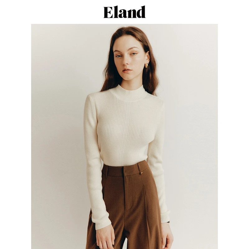 Eland防寒热力感毛衣秋冬女绵羊毛高级感打底衫23新款EEKWD49E07