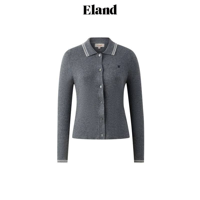 Eland衣恋毛针织衫女简约小翻领长袖上衣欧若风EECKE49R01