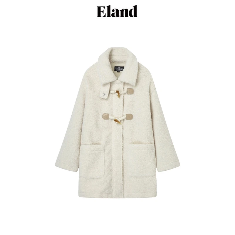 Eland衣恋热力感外套女士宽松版型仿茸翻领牛角扣外套EEJHD4TT1I