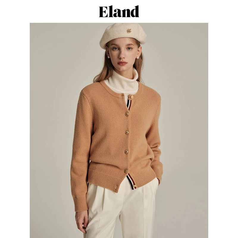 Eland新年防寒开衫女士100%绵羊毛排扣门襟上衣24K年味EECKD4VT1I