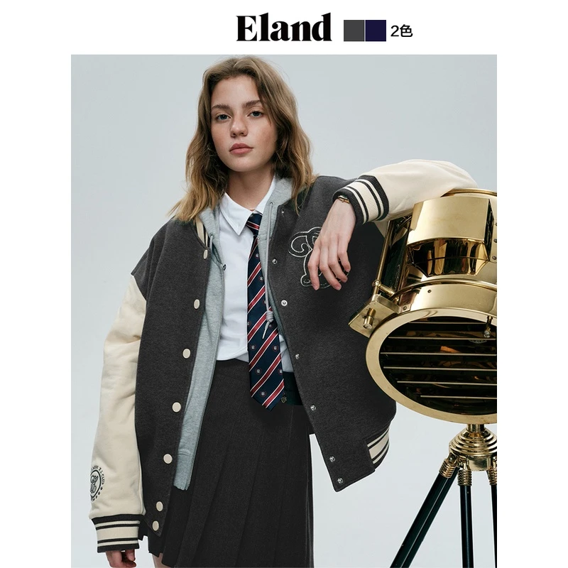 Eland衣恋热力感外套经典针织挺阔棒球服上衣23秋新款EEMTD49Y01