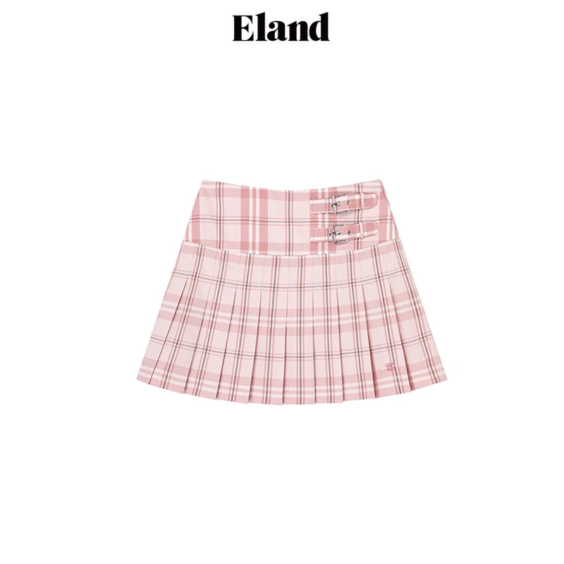 Eland衣恋百褶裙短款格纹学院风A字裙夏季新款EEWHD24Y06