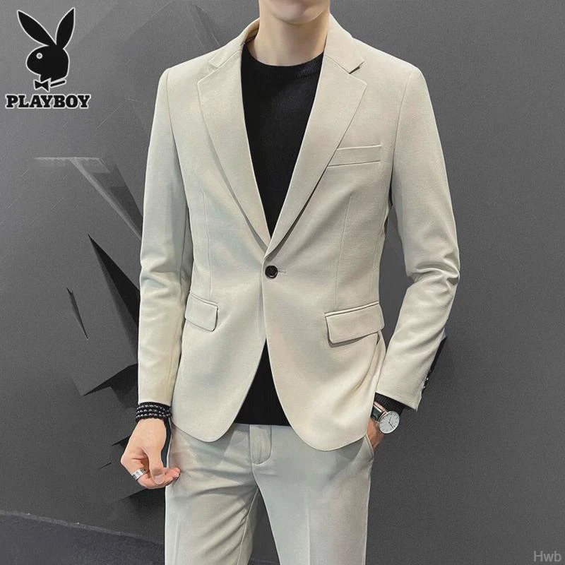 花花公子黑色西服套装男士冬季帅气修身休闲小西装外套潮流上衣服