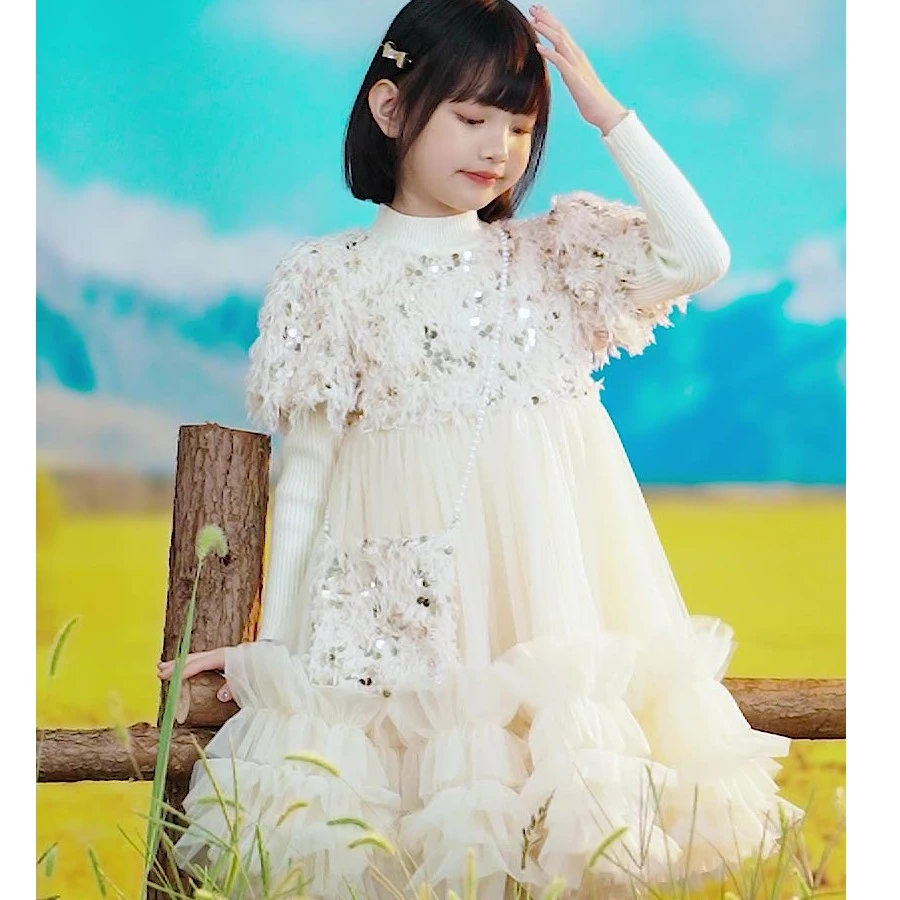 女童秋装2023新款爆款亮片连衣裙套装优雅两件套儿童长袖时尚裙子