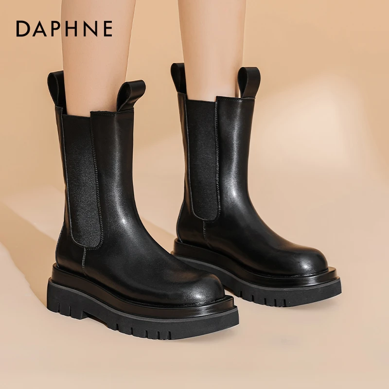 达芙妮切尔西女靴2025秋季厚底马丁靴女时尚百搭黑色靴子女TC