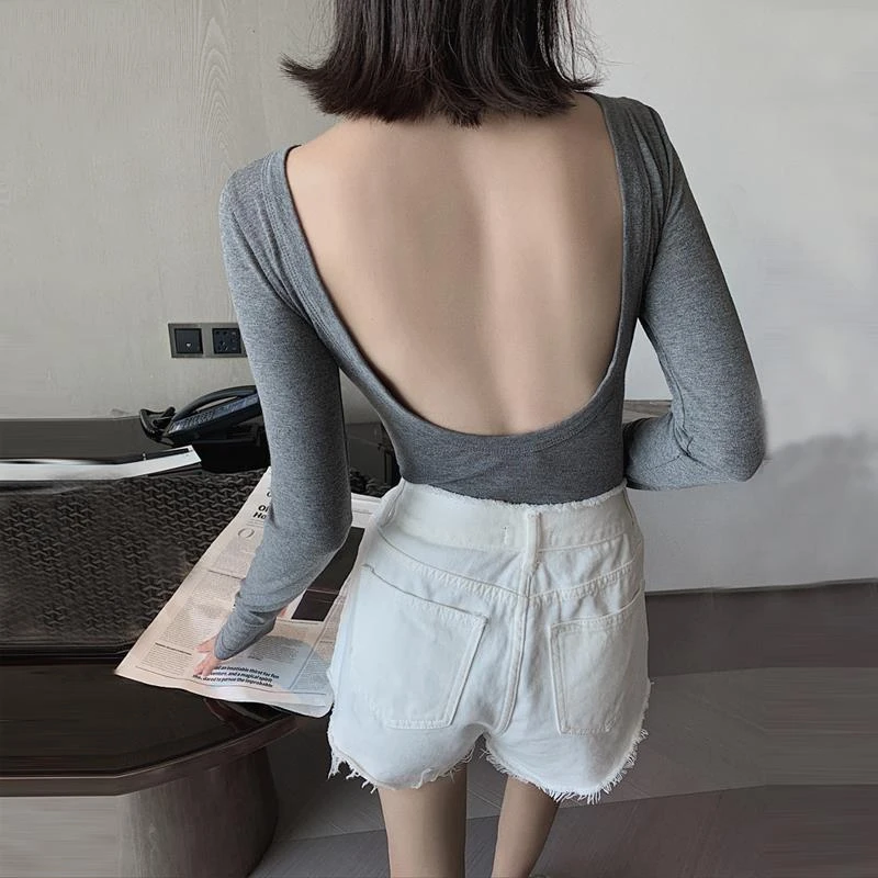 晒背上衣夏季三伏天晒太阳专用晒后背露背装女内搭紧身长袖T恤衫