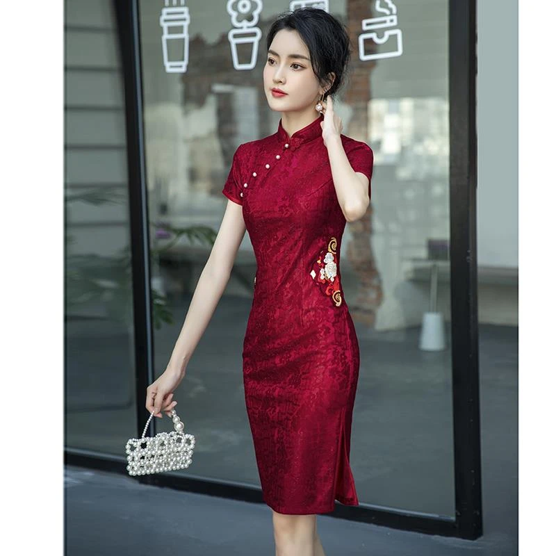 中式旗袍女显瘦高贵结婚妈妈装婚宴礼服喜婆婆婚礼高端小个子高直