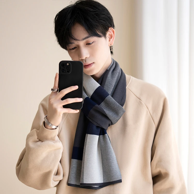 韩版ins男士围巾冬季高档百搭简约保暖羊毛潮围脖生日礼物礼盒装