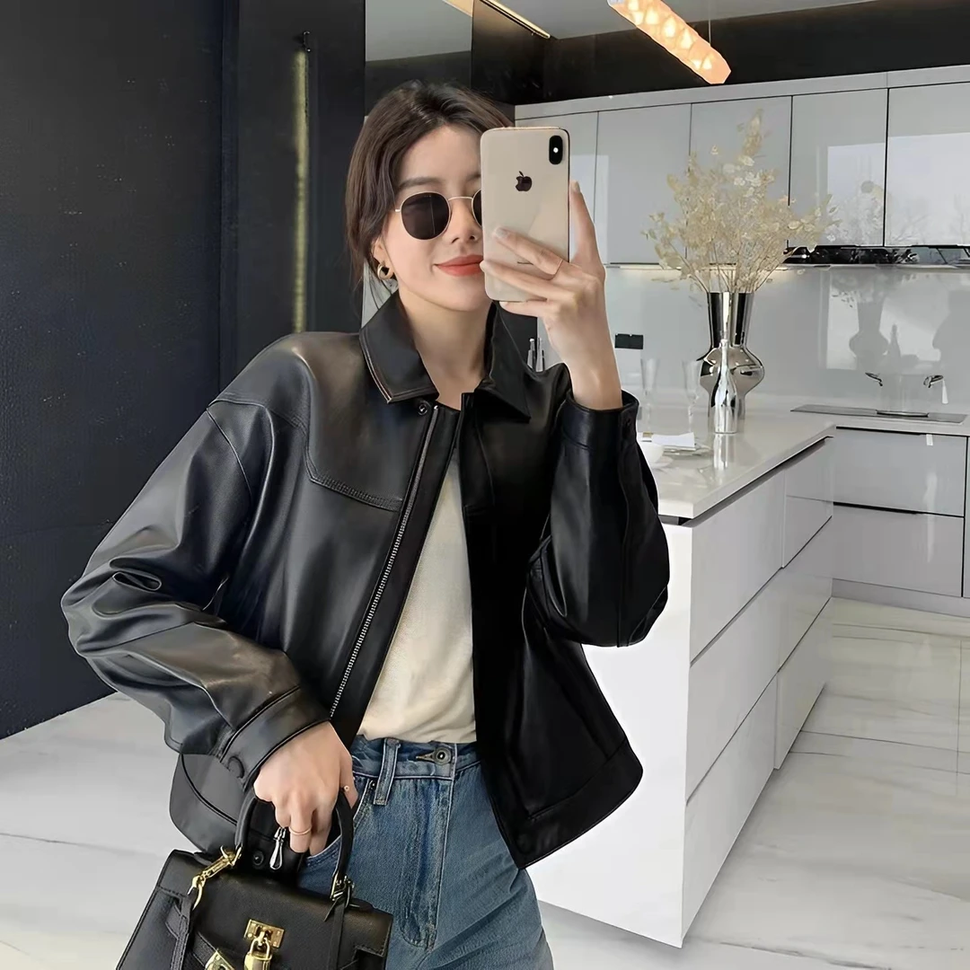 <顾小姐>“不挑人”海宁真皮皮衣机车外套绵羊皮夹克女外套7153