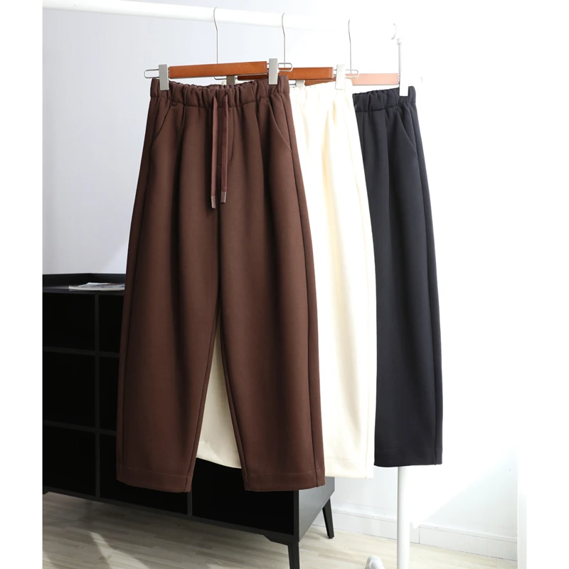 【虫小虫】加绒保暖奶奶裤~时尚松紧腰加厚锥形裤显瘦九分休闲裤冬