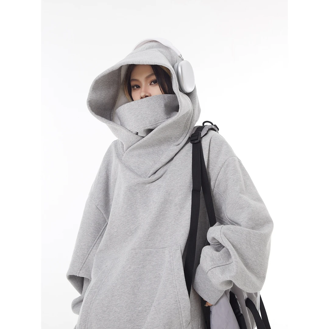 外套男士秋冬款社恐卫衣男女美式潮牌机能风外套秋冬高领连帽小众