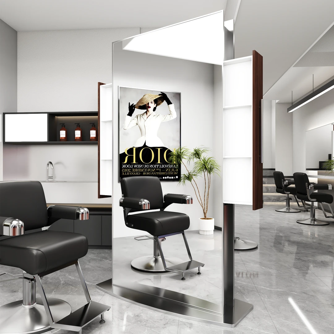 理发店镜台双面网红落地镜带收纳美发潮款镜子发廊专用烫染剪发镜