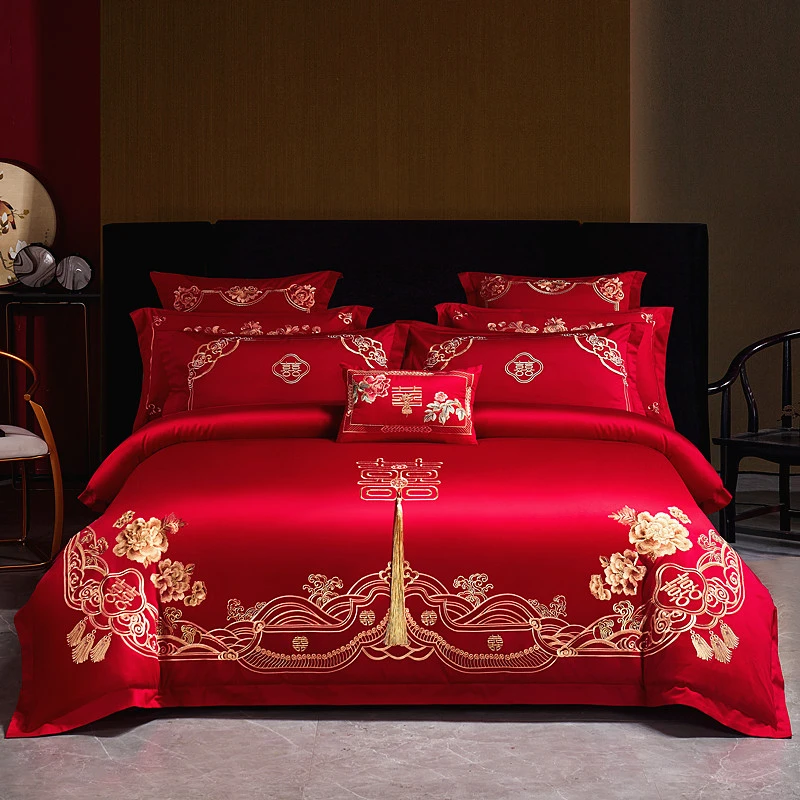 馨缘【花开富贵】长绒棉刺绣婚庆结婚四件套床上用品喜庆