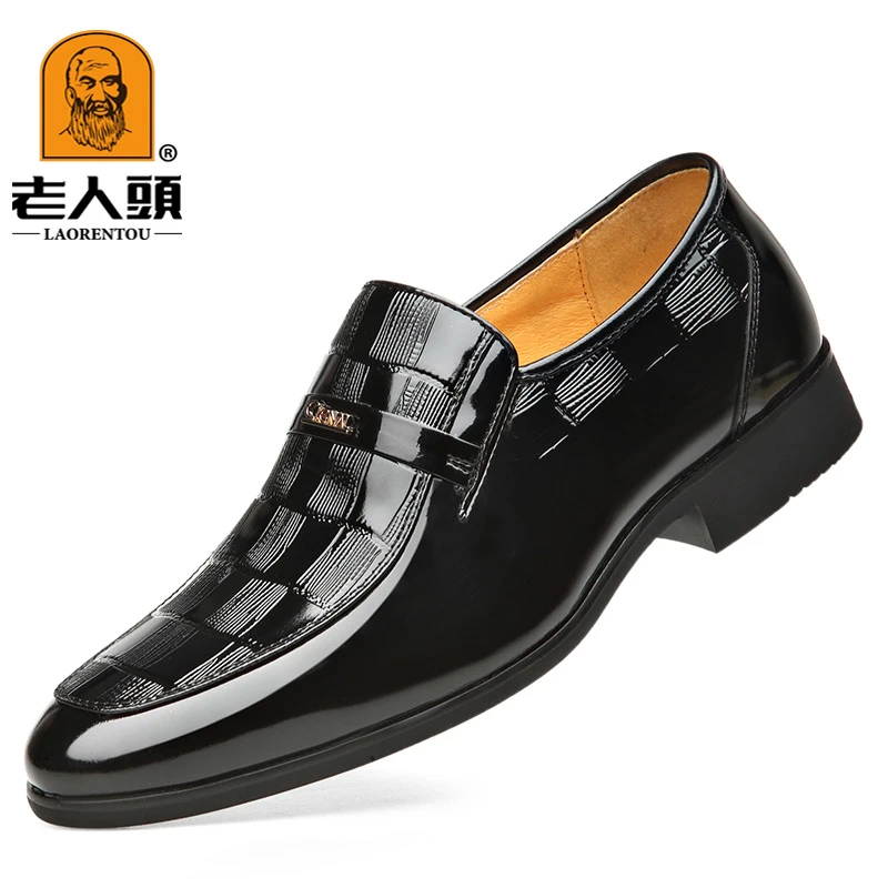 正品老人头男鞋男士亮皮真皮时尚韩版新郎皮鞋商务正装休闲皮鞋子