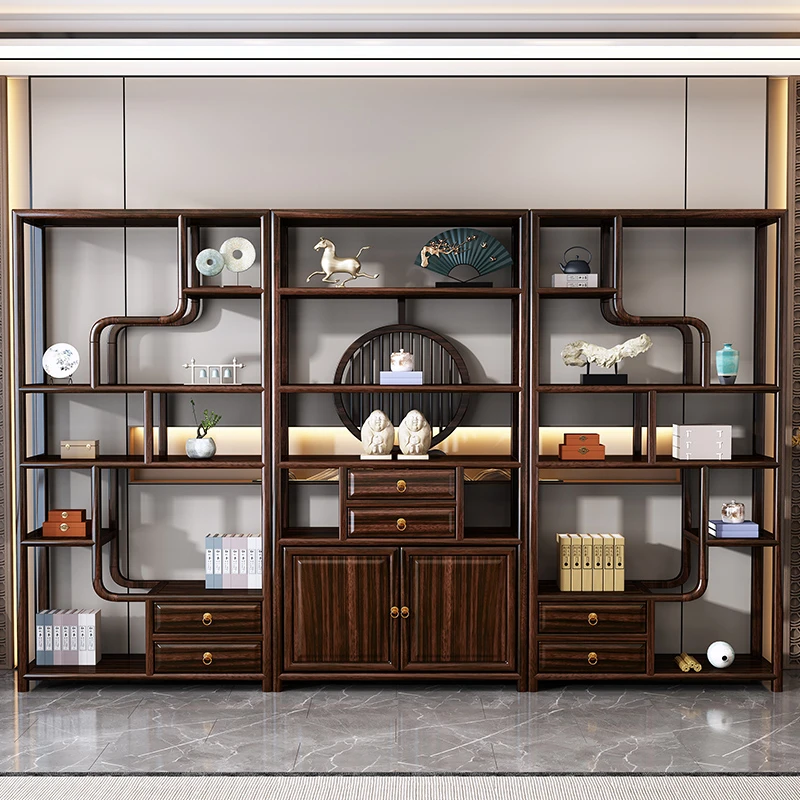 新中式实木乌金木博古架现代简约客厅高档储物落地书架置物储物