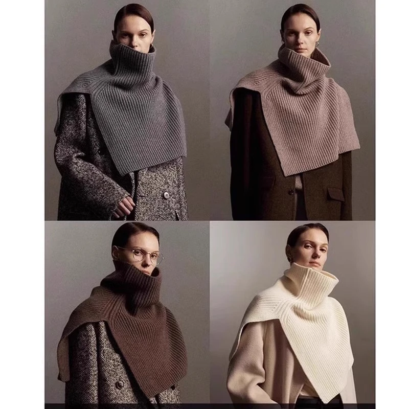 格雷系灰色不规则针织围脖保暖脖套女秋冬季高领套头外搭披肩围巾