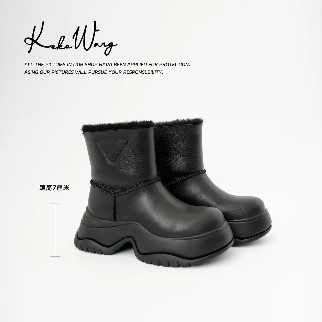 KOKOWANG秋冬皮毛一体厚底增高保暖雪地靴短靴300334I09X02