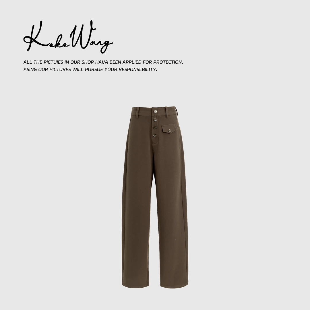 KOKO WANG早秋四粒扣直筒高腰显瘦百搭休闲裤301674I06K41