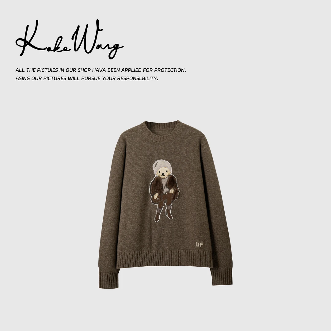 KOKOWANG秋冬羊绒羊毛混纺小熊卡通圆领套头针织衫302404I24Z41