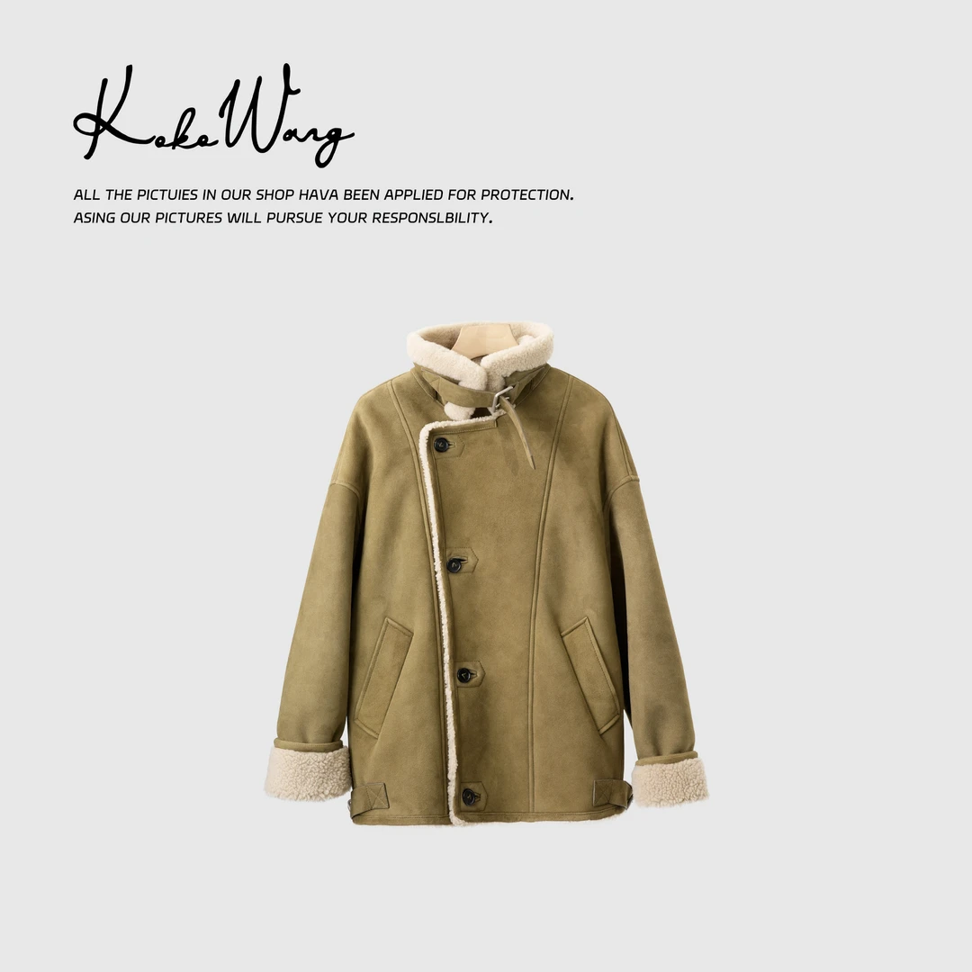 KOKOWANG秋冬羊皮毛一体复古高级百搭机车皮衣女外套304854I01W52