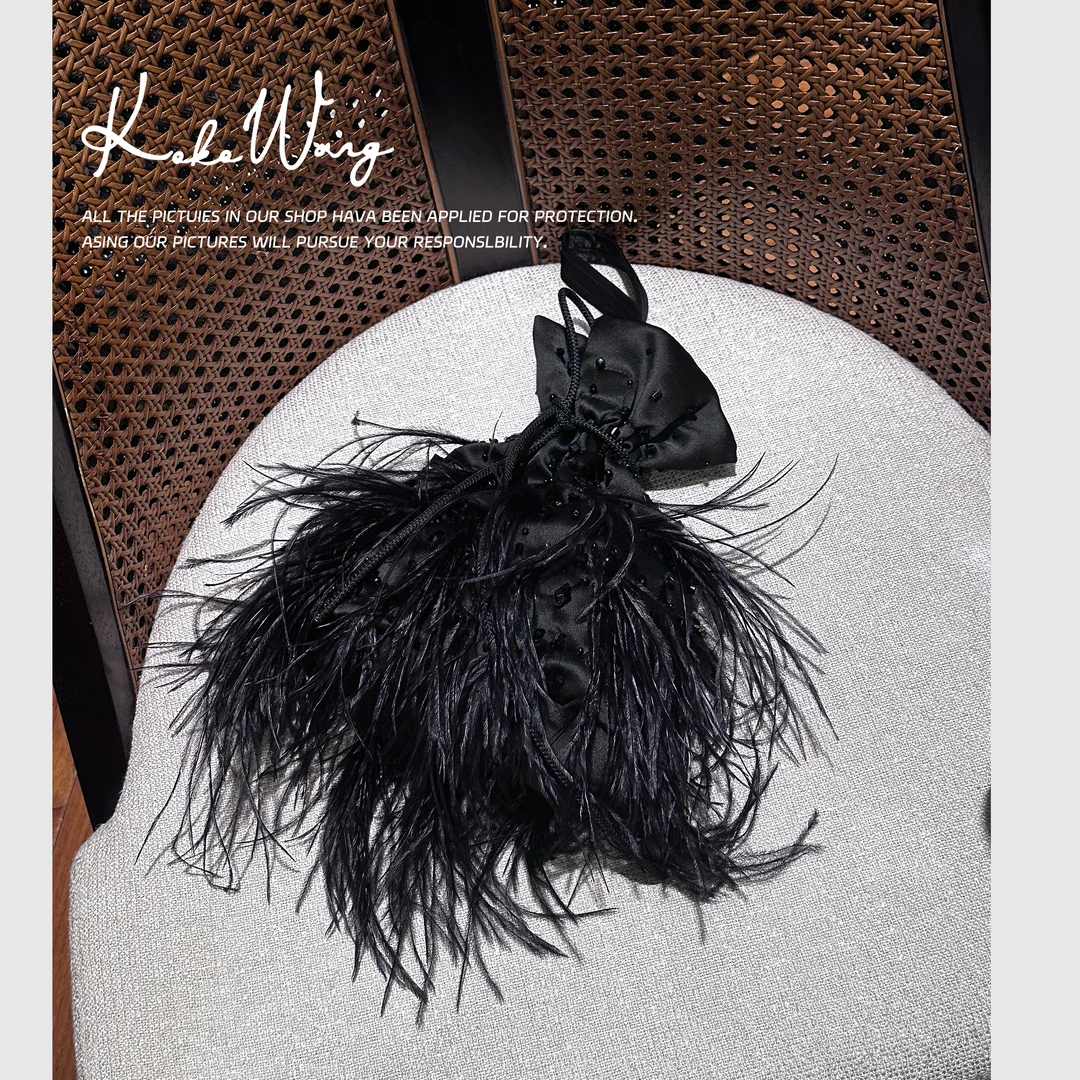 KOKOWANG 轻奢高定款纯手工钉珠流苏羽毛时尚手拎包 304794H29S42