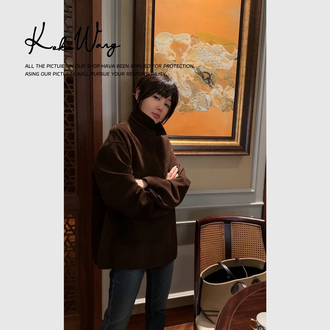 KOKOWANG轻奢高订进口羊皮宽松气质显瘦皮衬衣外套304854I01W44