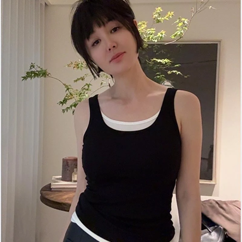 KOKO WANG假两件撞色叠穿修身胸垫一体打底背心美背 013574H05N02