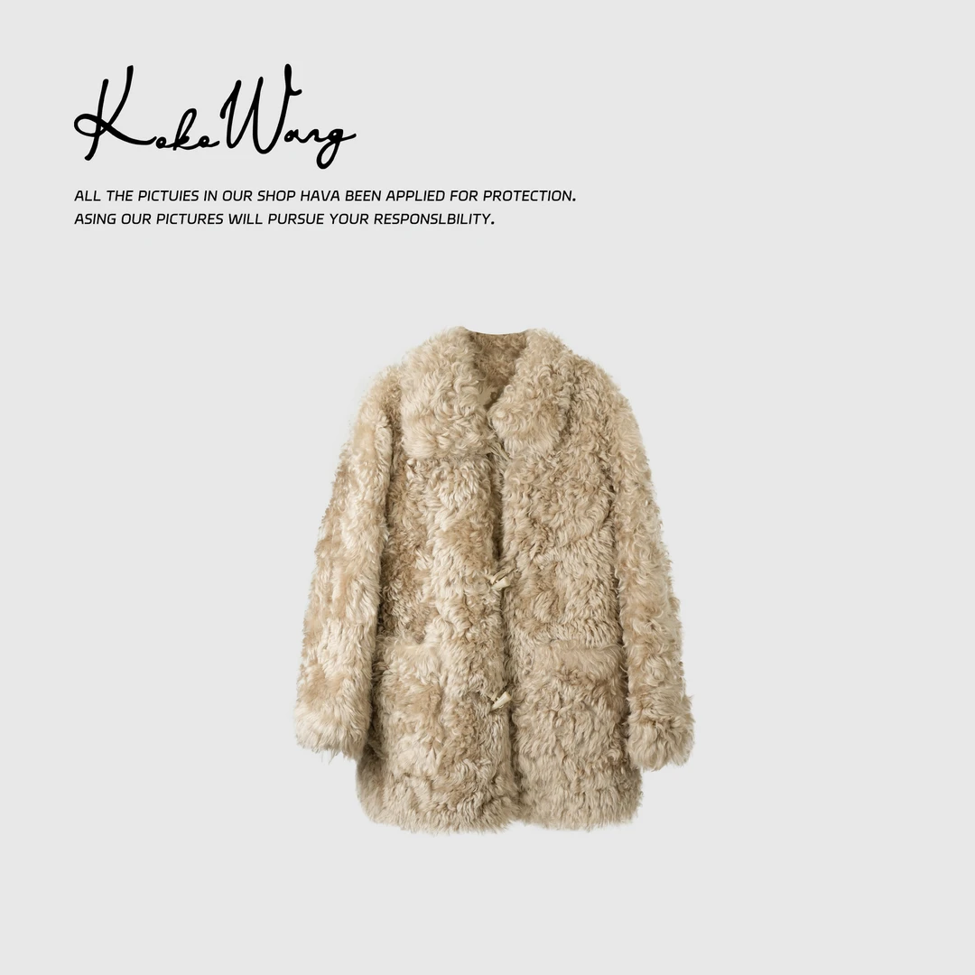 KOKO WANG秋冬时尚轻奢皮毛一体中长款休闲百搭外套304624I15W41