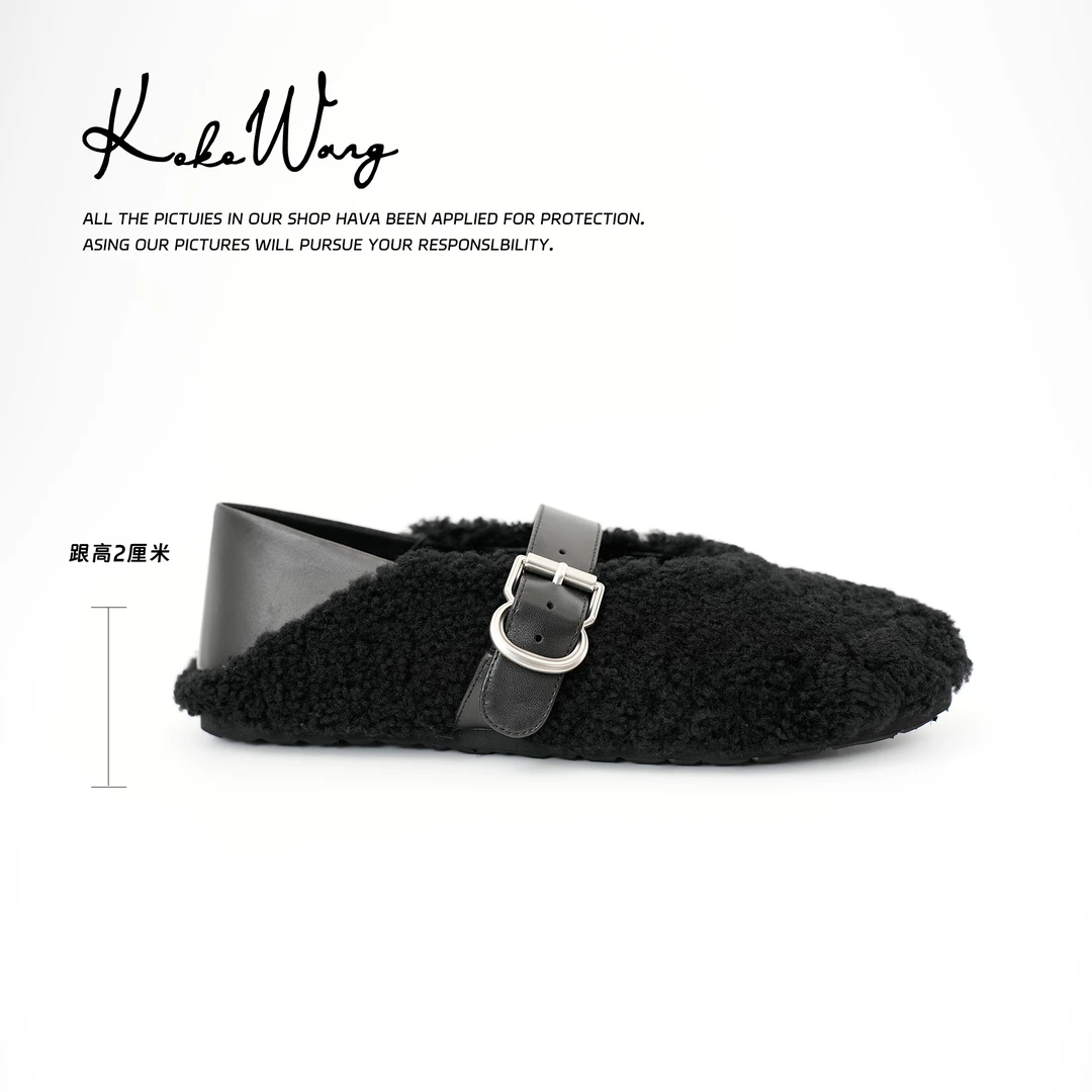 KOKO WANG一脚蹬羊皮毛一体玛丽珍平底单鞋毛毛鞋300334I09X07