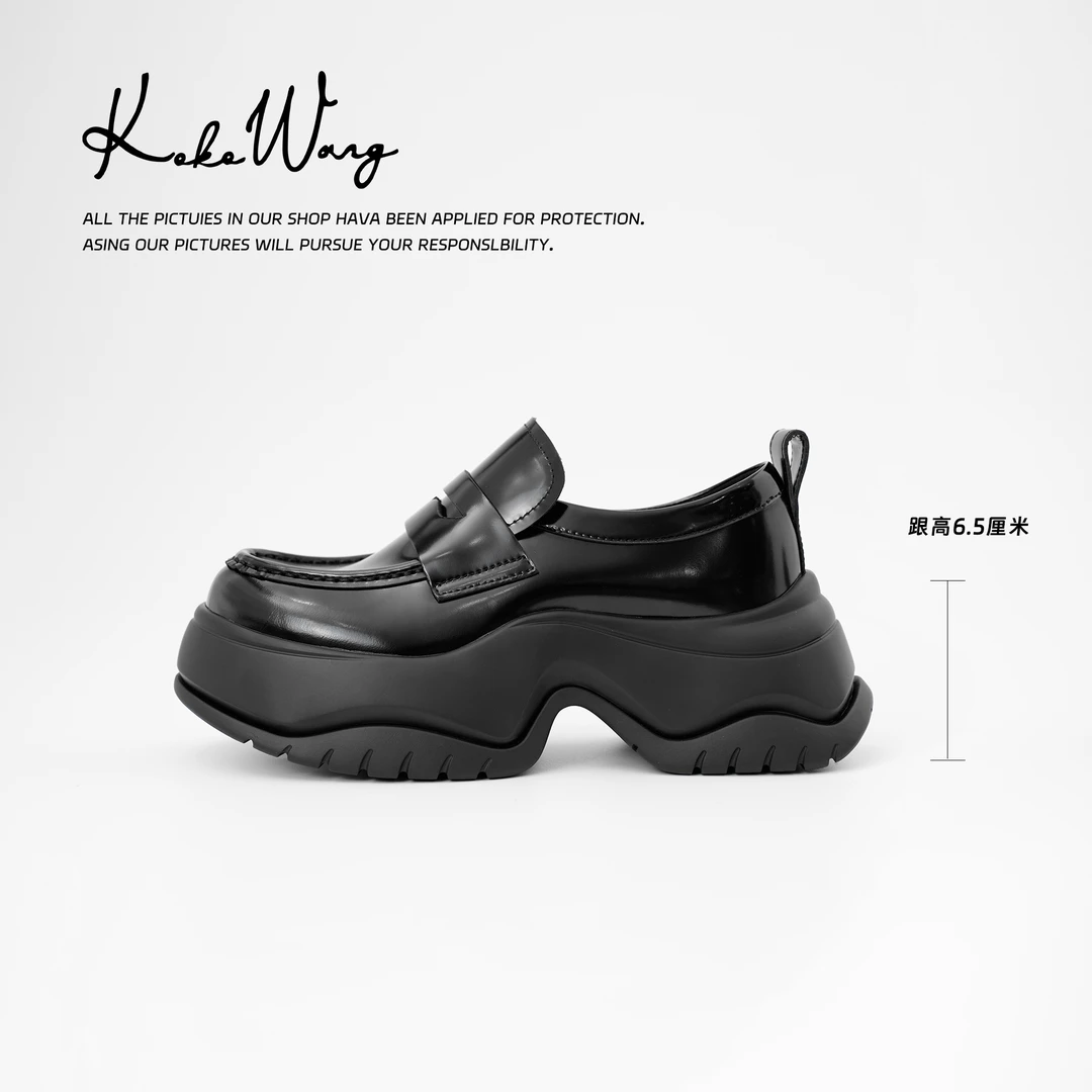 KOKO WANG牛皮光面厚底松糕鞋英伦风增高乐福鞋300334I09X06