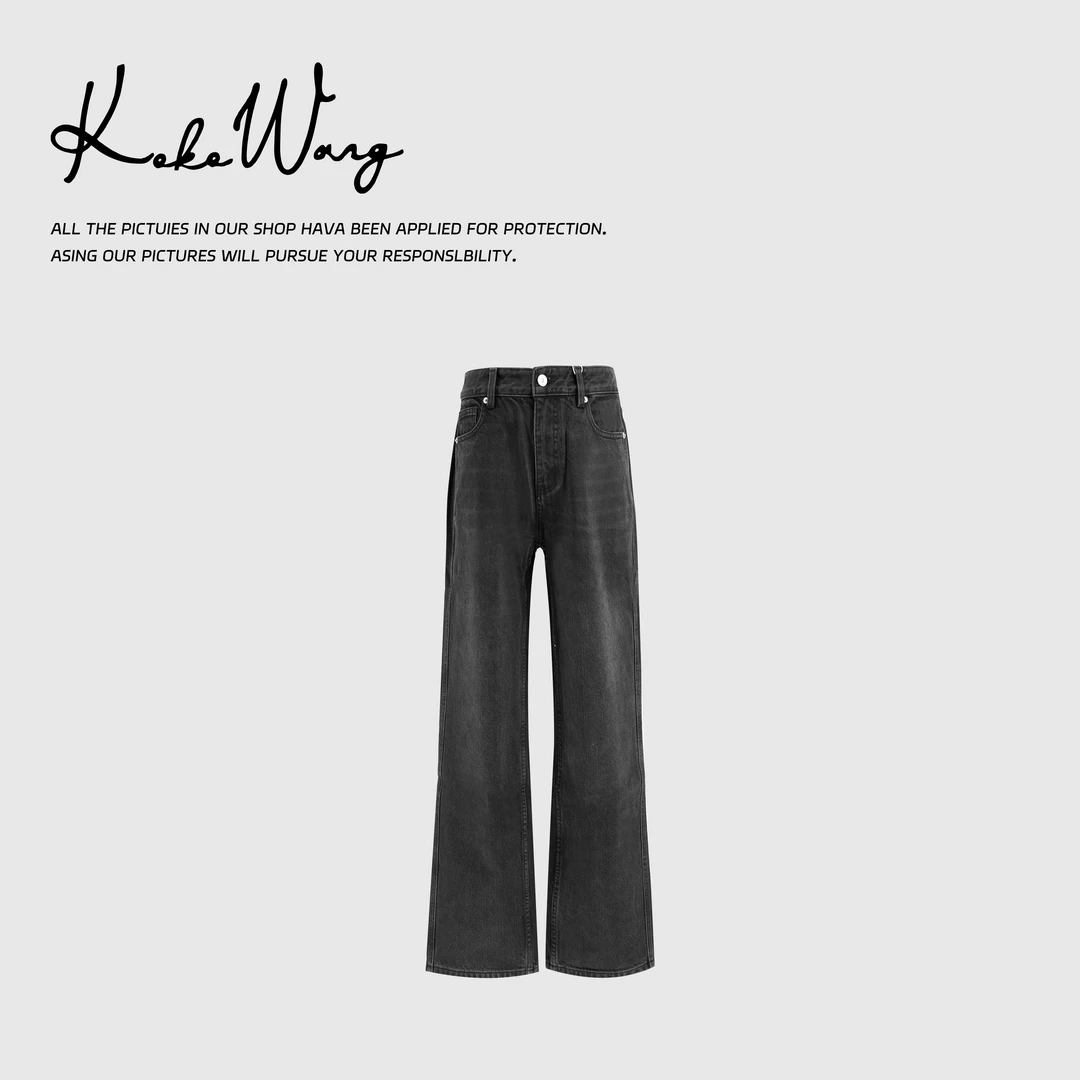 KOKO WANG 无弹轻度磨毛高腰直筒显瘦百搭牛仔裤304944I24K43